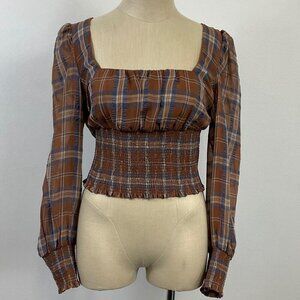 NWT GIANI BINI Women's Midriff Sheer Plaid Blouse, Size 10